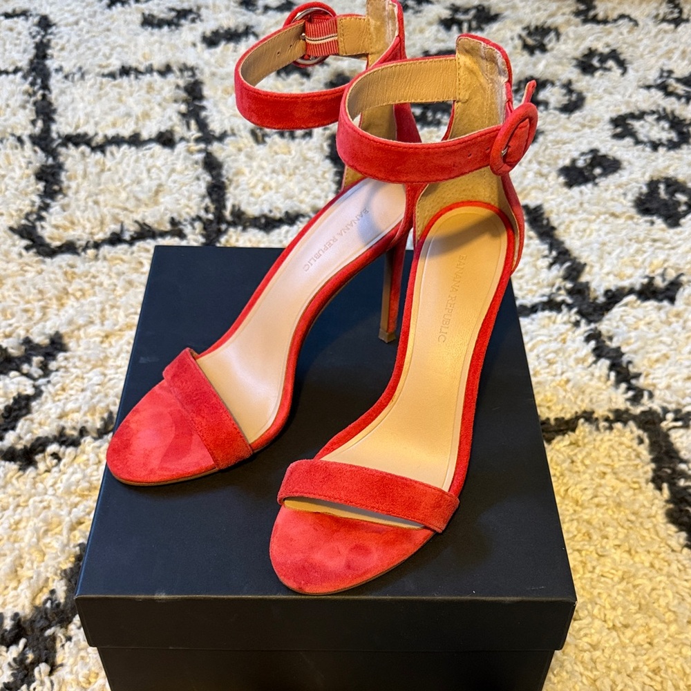 Banana Republic Red Suede Ankle-Strap High Heels